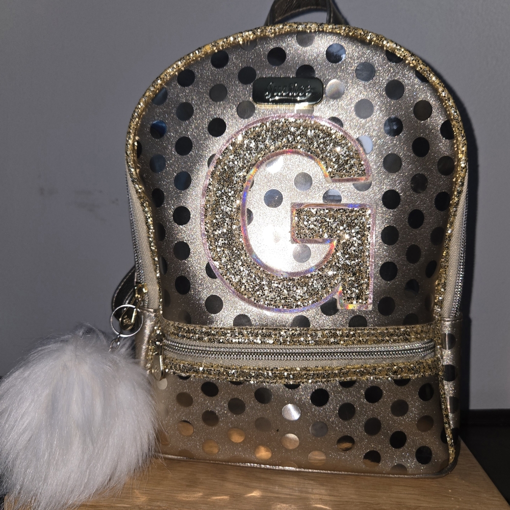 Justice Gold and Black Backpack with Rhinestone Initial